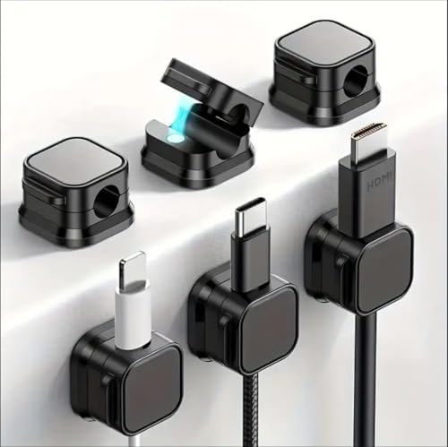Cable Tidy Clips 6 Pack Magnetic Cord Organiser for USB, USB-C, HDMI – Desk, Car, Office Wire Management with Adhesive Sticker for Secure Hold and Efficient Storage