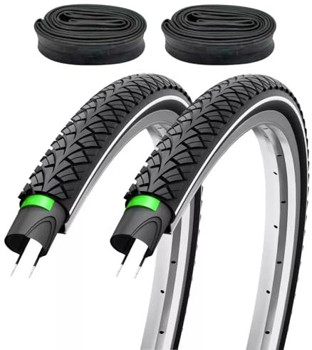 2er Set Fahrradreifen 28x1,75 Zoll 47-622 700x45c Reflexstreifen und 3mm Pannenschutz mit Fahrradventil Schläuchen DV
