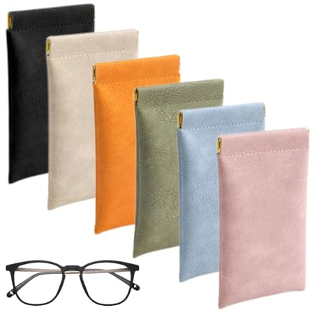 6 Pezzi Custodia Occhiali Morbida, Custodia Portatile in Pelle per Occhiali da Sole, Borsa Porta Occhiali per Protezione e Conservazione