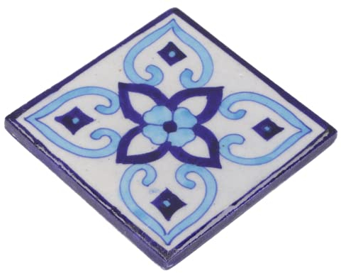 GURU SHOP Handbemalte Indische Keramikfliese, Vintage Keramik Untersetzer - Motiv 3, Blau, 10x10x1 cm, Untersetzer, Tabletts