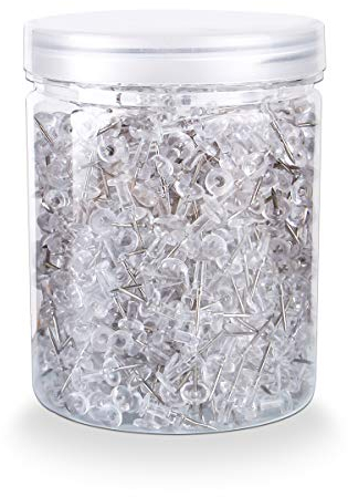 Push Pins 600 Count, Standard Clear Drawing Pins Steel Point Thumb Tacks for Pinboard Notice Board Office Corkboard