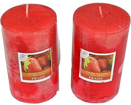 Set of 2 Large Scented Decorative Anti-Tobacco Candles for Decorating the Interior of your Home and to Create an Ambiance Red Strawberry Fragrance 6 x 10 cm Lasts 40 Hours