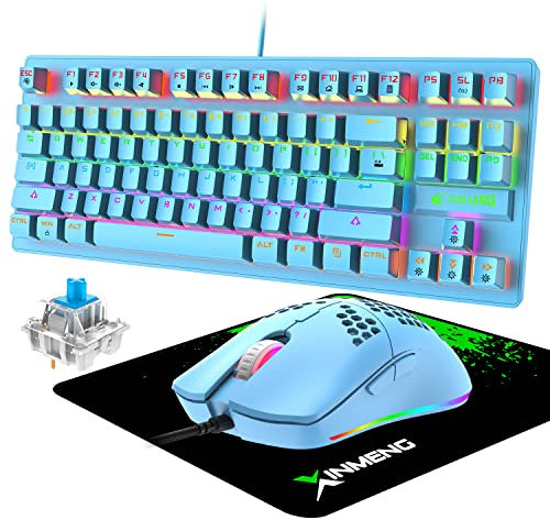 Compact Keyboard and Mouse gaming stuff,Trust keyboard, Gaming Setup Tecknet, RGB Backlight Programmable, 6400 DPI Mouse, 87-Keys PC/Mac, PS4PS5