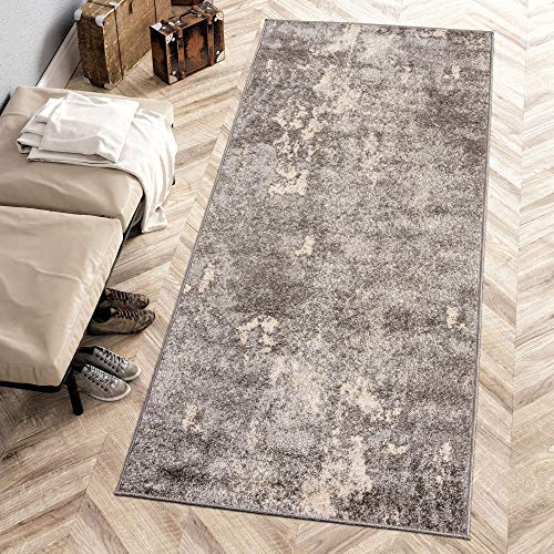 Carpeto Teppich Wohnzimmer 80x250cm Anthrazit Grau Abstrakt Weich Kurzflor | Teppich für Schlafzimmer Esszimmer Büro Pflegeleicht Fußbodenheizungsgeeignet Reinigungsmittelbeständig Synthetisch Modern
