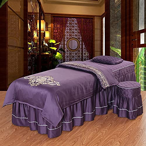KKLT 4 Pezzi Microfibra Set di Lenzuola per Lettino da Massaggio,Colore Puro Copriletti di Bellezza Copri Letto Salone Macchia-Resistente per Il Massaggio del Corpo-Viola 185x70cm(73x28inch)