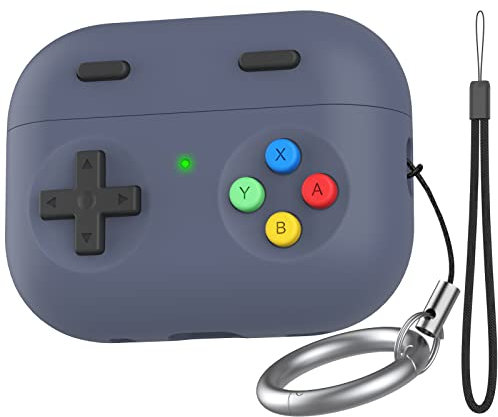 Delidigi Funda AirPods Pro 2 Diseño de Consola de Juegos de Mano Retro Funda Protectora de Silicona con Llavero de Cordón Compatible con AirPods Pro 2 Generacion 2022/2023 (USB-C) (Azul Noche)