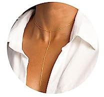 FUNEIA Kette Gold Damen 14K Vergoldete Modeschmuck Kette Lang Y Kette mit Herz Perlen CZ Anhänger Wasserfeste Verstellbare Ankerketten Tropfen Halskette Gold für Frauen Schmuck