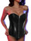 SLIMBELLE Vollbrust Corsage Damen Korsett Top Gothic Vintage Corsagen Bustier Corsette mit Stahlstäbchen Spitze und Faux Leder Corsage mit Tanga Schwarz-PU M