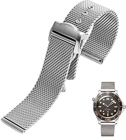FACDEM Edelstahl-Uhrenarmband 20mm Für Omega 007 James Bond Seamaster 300 Uhrenarmband Gewebt Mailand 316L Metall Armbänder, 20 mm, Achat