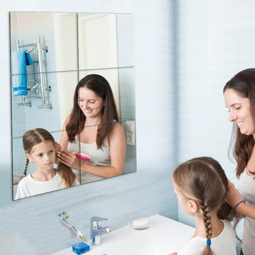 6 Piezas Espejos Adhesivos de Pared,20x20CM Espejos Decorativos de Pared sin Marco, Espejo Pegatina no de Vidrio para Puerta Armario,Recibidores,Baño,Gimnasio