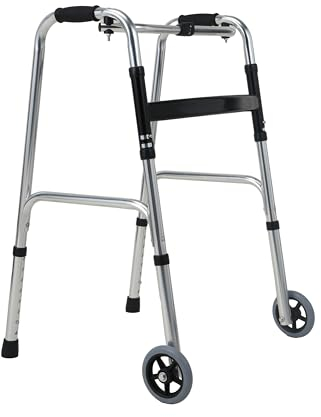 Comforyou Folding Aluminium Lightweight Walking Frame with 2 Wheels, Adjustable Height Walker Mobility Aid Stability Walker
