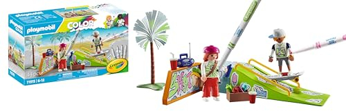 Playmobil 71515 Skateurs avec Rampe Color - Comprend Deux Personnages, Un Skatepark, des feutres effaçables à l'eau - Dès 6 Ans