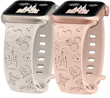 BEEXI 2 Stück Cartoon Gravierte Armbänder Kompatibel mit Apple Watch Armbänder 41mm 40mm 42mm 38mm Damen Herren, Weiches Silikon Niedliches Anime Armband für iWatch Serie 10/9/8/7/6/5/4/3/2/1/SE