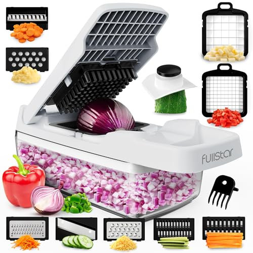 Gemüseschneider Mandoline Gemüsehobel - Gemüse Schneider Gurkenhobel Zwiebelschneider Kartoffelschneider Obstschneider - Reibe für Gemüse und Käse - Julienneschneider (9-in-1 Standard Weiß)