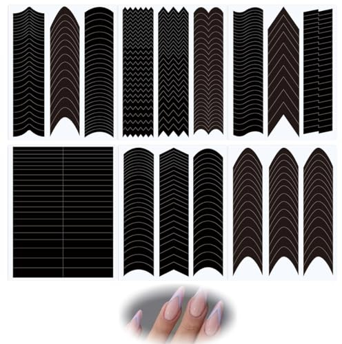 RDNKVB Lot de 6 feuilles Autocollants,Ongles Français Auto-Adhésif Conseils d'Autocollant, Smile Line Guide Stickers Nail Art Line, pour Manucure Décoration