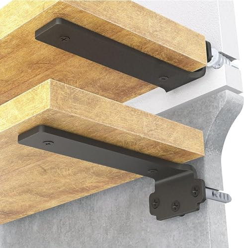 WELDUN Lot de 6 supports d'étagère flottants de 10 cm, supports d'étagère robustes pour étagères, supports d'étagère murale en métal avec revêtement noir, capacité de charge de 75 kg