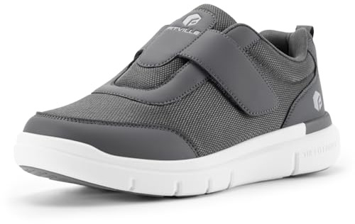 FitVille Chaussures de Marche Homme pour Pieds Larges Basket sans Lacets Sneakers Confortables Respirantes Gris 50 EU X-Large