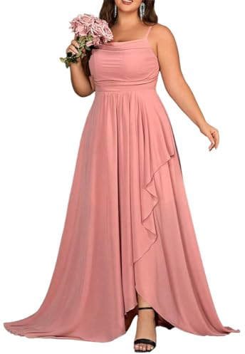 YIANN Brautjungfernkleider mit Spaghettiträgern für Damen, Übergröße, Sommer, Chiffon, gerüscht, lang, formelles Kleid, Dusty Rose, 56 Plus