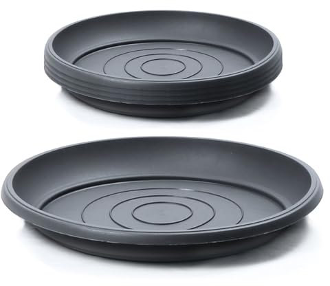 IMJ-Global Set di 5 Sottovasi Rotondi Terra POD in Plastica Ø46x6 cm da Interno Esterno Colore Nero Design Classici