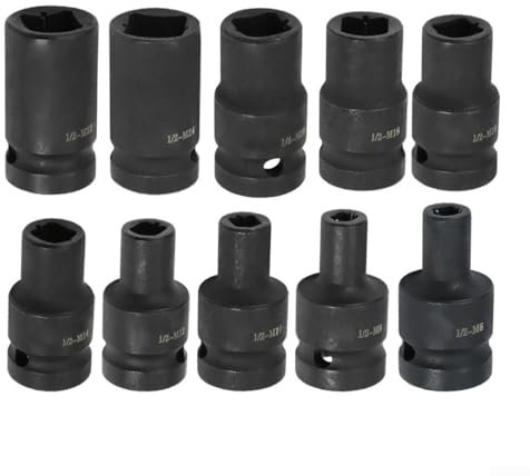 Besttoolifes Juego de 10 llaves de vaso cuadradas Suqare de 1,27 cm para destornillador de 1,27 cm para llave eléctrica