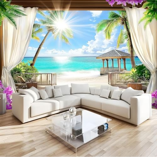 Fototapete Natur Meerblick Terrasse Tapete Wandtapete Wanddeko Design 250x175 cm Mustertapete Wand Dekoration Wohnzimmer Schlafzimmer Büro Flur