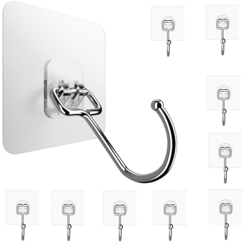 CANCYCC 10 Stück Klebehaken Extra Stark 15kg (Max), Transparent Haken Selbstklebend, Klebehaken Ohne Bohren, Wandhaken Selbstklebend für Küche Bad Wand & Decke Aufhänger