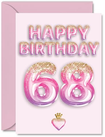 68th Birthday Cards for Men Women - Pink & Purple Glitter Balloons - Happy Birthday Card for 68 Year Old Man Woman Wife Dad Brother Sister, A5 Bday Greeting Cards