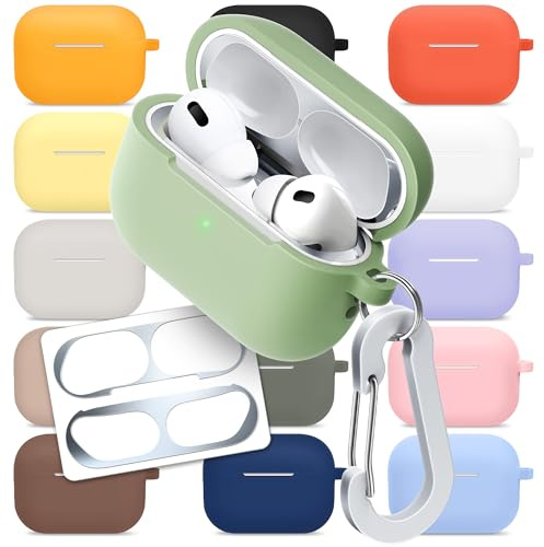 superdivision Silicone Case Cover Compatible with Apple AirPods Pro 3 (2025), 3-in-1 Accessory Kit with Anti-Dust Metal Guard Film and Carabiner Keyring, Shockproof Protective Skin (Artichoke)