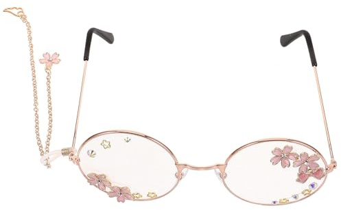 TOYANDONA Süße Brille mit Metallrahmen und Kette Coole Cosplay Brillen für Damen und Teenager Robustes Brillenzubehör für Parties mit Sommerlicher Sommeratmosphäre