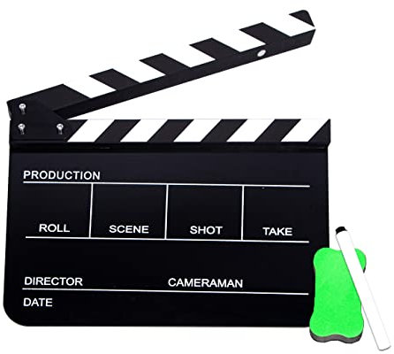 Acryl Kunststoff Klappe für Filme, 30 x 24 cm, Regisseur Filmklappe, Filmschnitt Action Szene Klappe für Filme, Videos, Fernsehsendungen, Live Studioaufnahmen, Schwarz