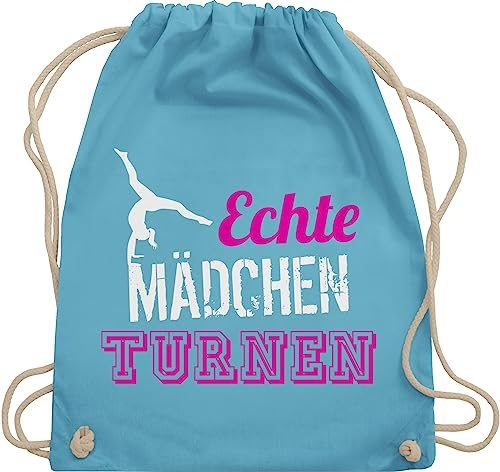 Turnbeutel Rucksack - Echte Mädchen turnen I Geschenk Turnerin - Unisize - Hellblau - kunstturnen kinderturnbeutel sport turn beutel für turner 25. geburtstag gymnastic stoffbeutel sportbeutel