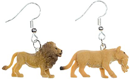 Miniblings Löwenpaar Ohrringe Löwe Löwin Safari Afrika Raubkatze Katze Gummi - Handmade Modeschmuck I Ohrhänger Ohrschmuck versilbert