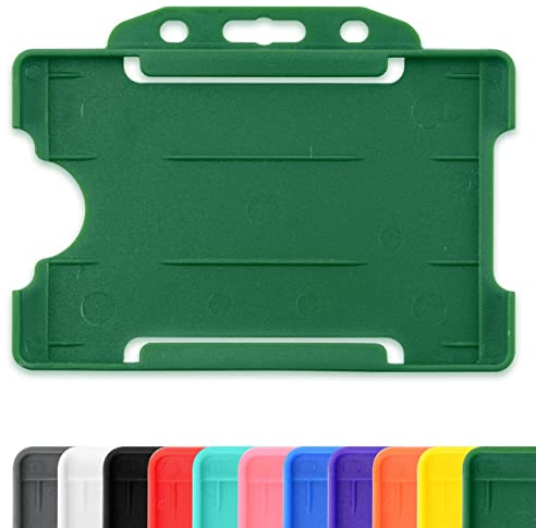 Green Single-Sided Rigid Slide in Open Faced ID Card Badge Holders Horizontal/Landscape Identity Plastic Pass Protector - Holds a 86mm 54mm cr80 Credit Card Sized Pack of 100