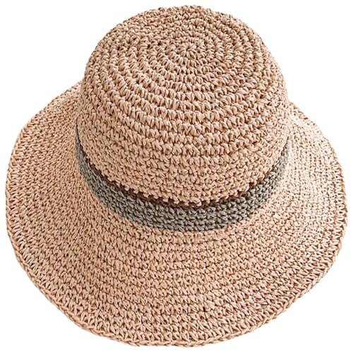 KXF Damen Sonnenhut Faltbar Packbar Up Brim Bucket Cap Floppy Straw Sonnenhut für Urlaub Sommer Strand Wandern, Verstellbare Passform, rose, Einheitsgröße