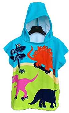 Chickwin Chickw1 Badeponcho mit Kapuze Kind Poncho Handtuch, Kinderhandtuch Strand Schwimmen Bad Kapuzenhandtuch Bademantel Zum Wechseln für Jungen Mädchen (60x120cm,Grüner Dinosaurier)