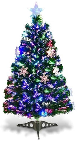 RELAX4LIFE Künstlicher Weihnachtsbaum, Christbaum mit LEDs & Schneeflocke & Sternspitze, Kunstbaum Farbiger Glasfaser-Farbwechsler, Tannenbaum für Büro & Geschäften & Zuhause, PVC, grün (90 cm)