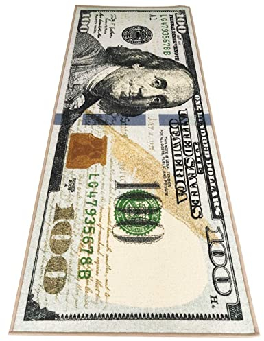 HUAHOO Money Rugs 100 Dollar Bill Läufer, kühler Bereich, Teppich für Wohnzimmer, Küche, Waschlappen, Schlafzimmer, Badezimmermatte (80 x 199,9 cm)
