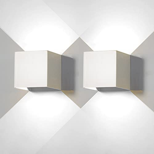 FUPE 2 Stück Wandleuchte aussen Innen LED Wandlampe aussen modern weiß 6W Kaltweiß 6500K IP65 Wasserdicht quadratisch Aluminium Wandleuchte Passen Sie den Lichtwinkel an Design Einfache Installation