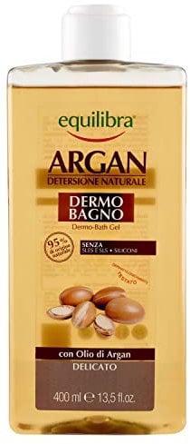 Equilibra Argan Dermo-Bagno, gel de ducha de acción hidratante, suavizante y aterciopelante, para una piel limpia y perfumada, con aceite de argán y glicerina, 400 ml