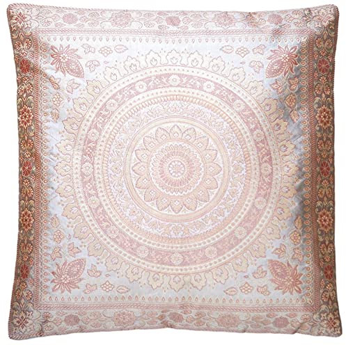Ruwado Indische Handgewebt und Handgefertigt Banarasi Seide Kissenbezug, Zierkissenbezug, Dekokissen - Mandala Muster 40 x 40 cm | 16 x 16 Zoll, Grau...