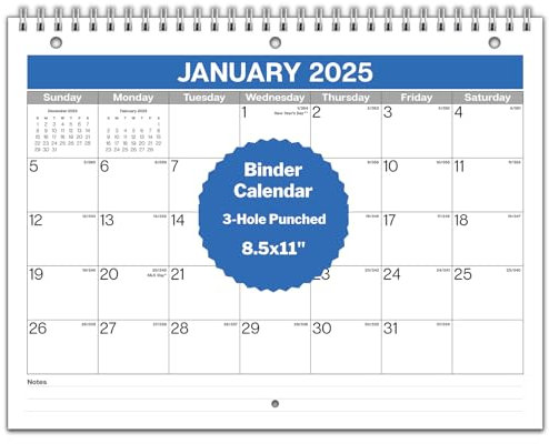 Dunwell 2026-2027 8.5x11 Binder Calendar, 16-Month 3-Hole Planner
