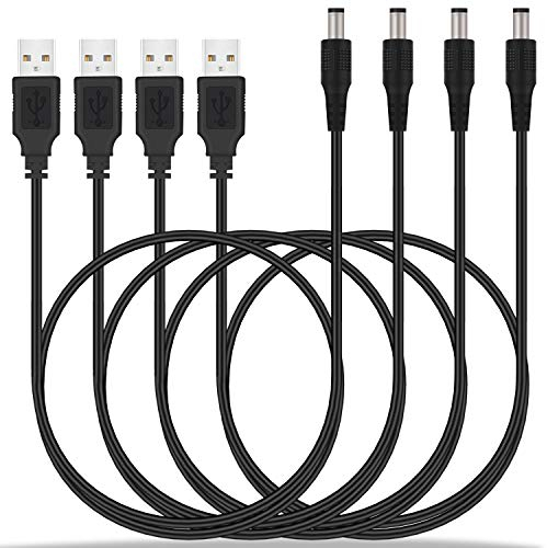aceyoon 4 Pack DC Power Cable, USB to 5.5mm x 2.1mm DC Barrel Jack Power Charging Cable 1M DC 5V Charger Cable for DC Power Supply Compatible for HUB Splitter/Router/LED Lights (1M/3ft)