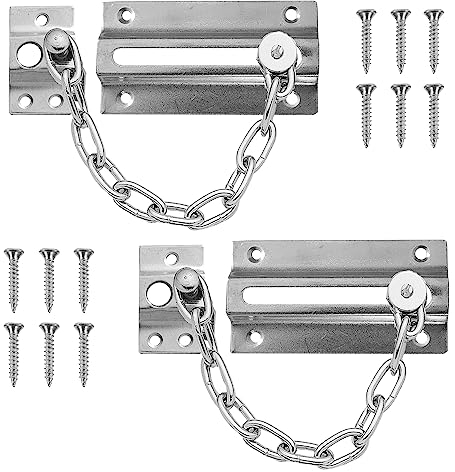 SOL 2pk Chrome Door Chain Kit – Restrictor for Front Door – Heavy-Duty Door Safety Chain Lock for Home Security, Added Protection, Peace of Mind, Durable Metal Construction, and Easy Installation