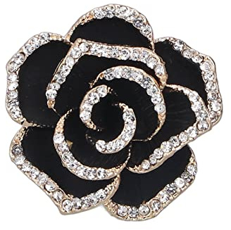 ANKROYU Broche Fleur en Forme de Camélia, Élégante Broche Ornée Exquise, Broche Ornée de Strasspour Femmes Vêtements Foulard en Soie Décoration Cadeau(Noir)