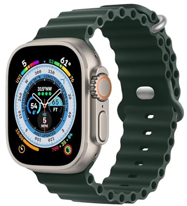 HdanMole Silicone Ocean Cinturini Compatibile con Apple Watch Ultra 2 / Ultra 49mm 45mm 46mm 44mm 42mm 41mm 40mm 38mm, Soft Sport Cinturino per Serie 10 iWatch Ultra 9 8 7 6 5 4 3 2 1 SE, Verde