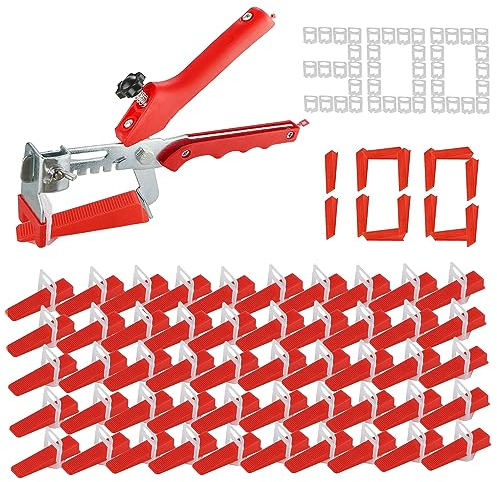 Tile Leveling System Kit 2mm, 300pcs Tile Spacer Clips and 100pcs Reusable Wedges with 1pc Tile Leveling Pliers, Tile Levelling Tool Kit for Floor Wall Ceramic Tile and Stone Installation