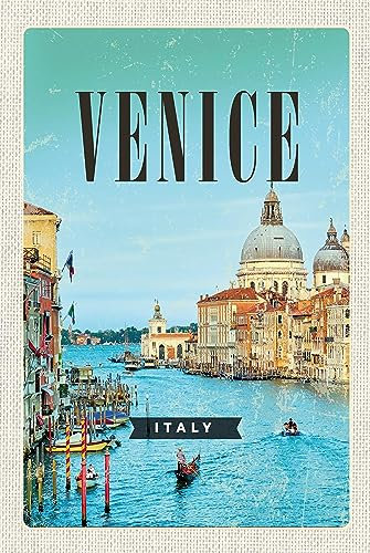 AGDeko® Schild aus Holz 12x18cm Venedig Venice Italy Meer zum Aufhängen oder Stellen Raum Dekoration