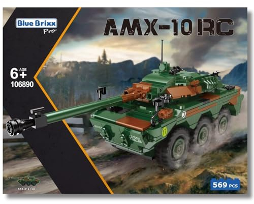 BlueBrixx Pro 106890 – AMX-10 RC Schützenpanzer aus Klemmbausteinen mit 569 Bauelementen