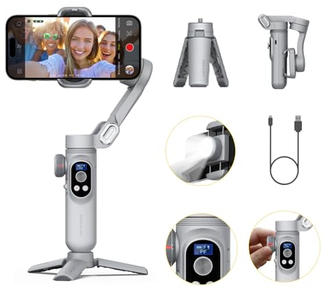 AOCHUAN Gimbal stabilizzatore per smartphone, Gimbal portatile a 3 assi con display OLED per iPhone/Android, Stabilizzatore di tracciamento di volti/oggetti per TikTok Youtube Vlog-Smart X Pro Grigio