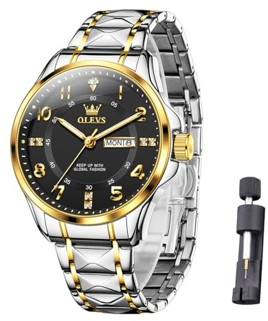 Raitown Armbanduhr Herren Edelstahl Analog Quarz Uhr Männer Wasserdicht Leuchtende Mode Business Klassisches Silber Schwarz Gold Blau Herrenuhr Geschenk für Männer